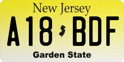 NJ license plate A18BDF