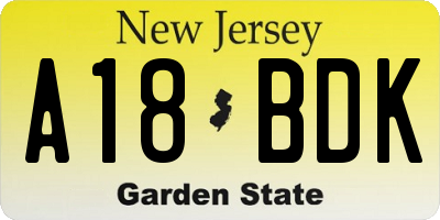 NJ license plate A18BDK