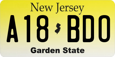 NJ license plate A18BDO
