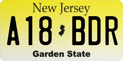 NJ license plate A18BDR