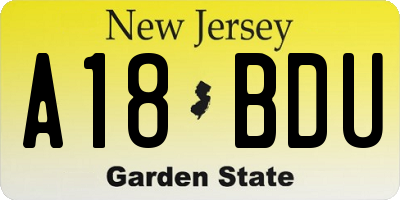 NJ license plate A18BDU