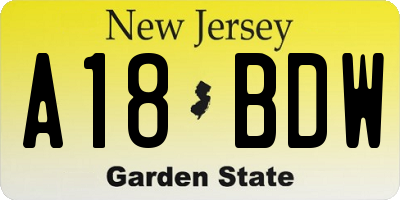 NJ license plate A18BDW