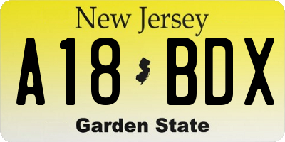 NJ license plate A18BDX