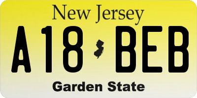 NJ license plate A18BEB