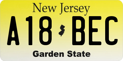 NJ license plate A18BEC