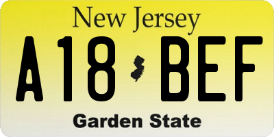 NJ license plate A18BEF