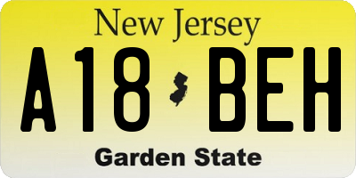 NJ license plate A18BEH