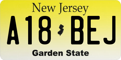 NJ license plate A18BEJ