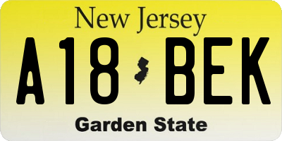 NJ license plate A18BEK