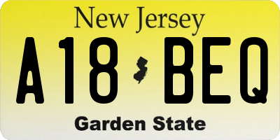 NJ license plate A18BEQ