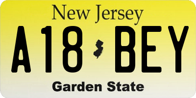 NJ license plate A18BEY