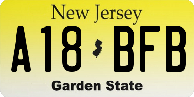 NJ license plate A18BFB