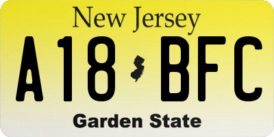 NJ license plate A18BFC