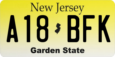 NJ license plate A18BFK