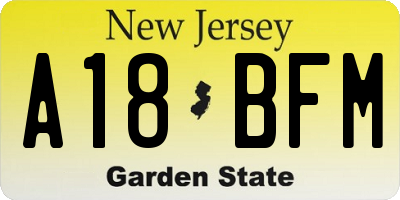 NJ license plate A18BFM
