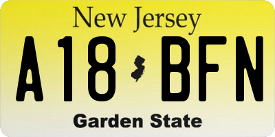 NJ license plate A18BFN