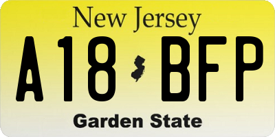 NJ license plate A18BFP
