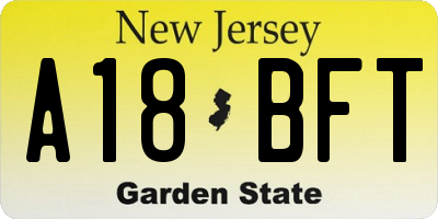 NJ license plate A18BFT