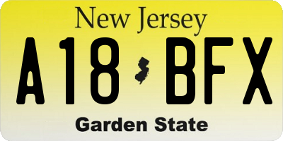 NJ license plate A18BFX