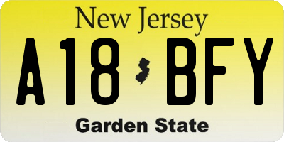 NJ license plate A18BFY
