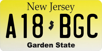 NJ license plate A18BGC