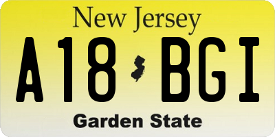 NJ license plate A18BGI