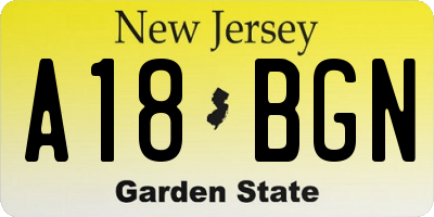 NJ license plate A18BGN