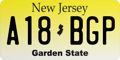 NJ license plate A18BGP