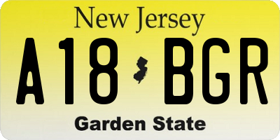 NJ license plate A18BGR