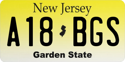 NJ license plate A18BGS