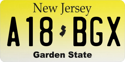 NJ license plate A18BGX