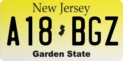 NJ license plate A18BGZ