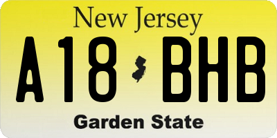 NJ license plate A18BHB