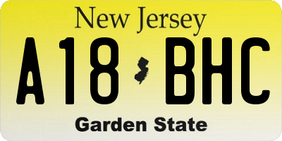 NJ license plate A18BHC