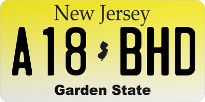 NJ license plate A18BHD