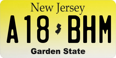 NJ license plate A18BHM