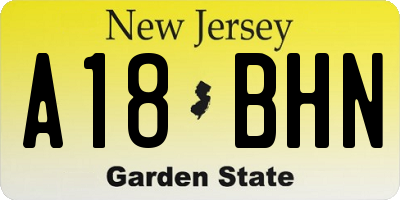 NJ license plate A18BHN