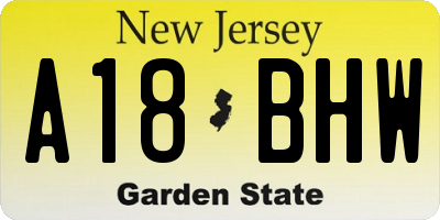 NJ license plate A18BHW