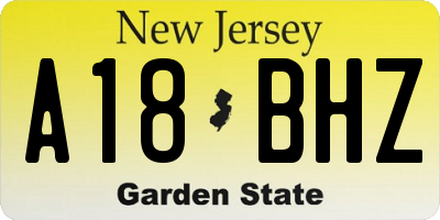 NJ license plate A18BHZ