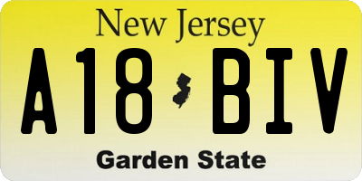 NJ license plate A18BIV