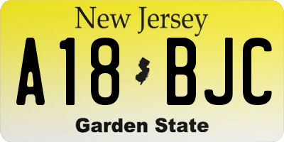 NJ license plate A18BJC
