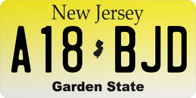 NJ license plate A18BJD