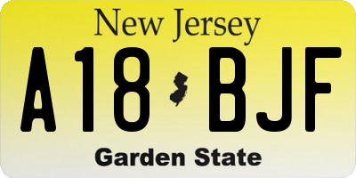 NJ license plate A18BJF