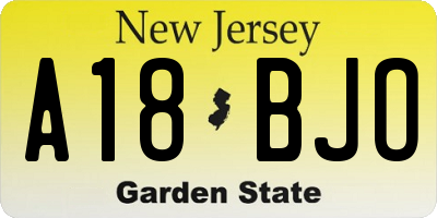 NJ license plate A18BJO
