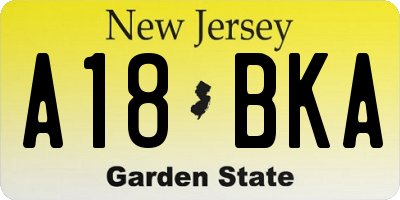 NJ license plate A18BKA