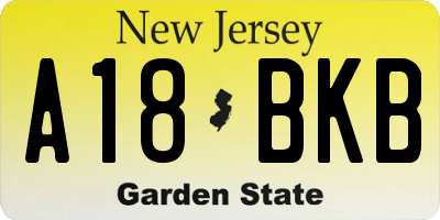NJ license plate A18BKB