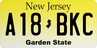 NJ license plate A18BKC