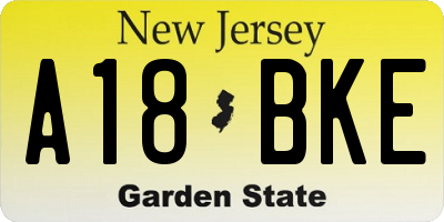 NJ license plate A18BKE