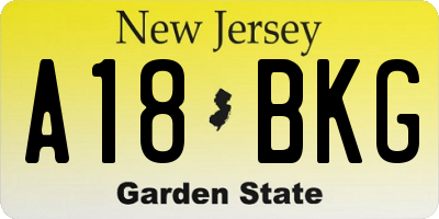 NJ license plate A18BKG