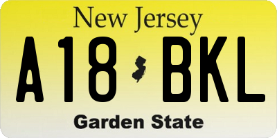 NJ license plate A18BKL